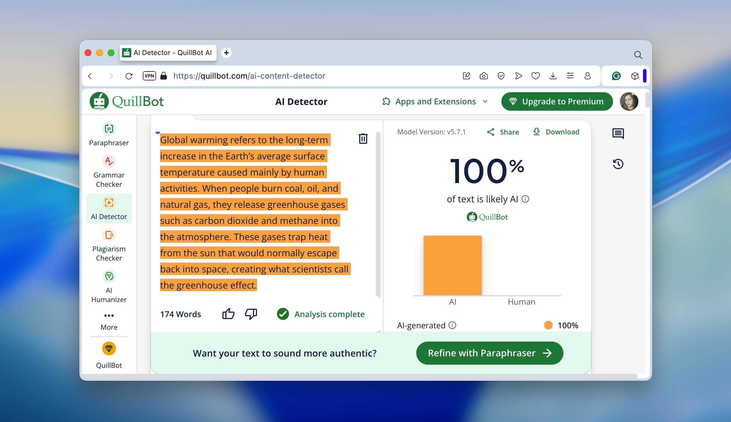 Quillbot result before humanize