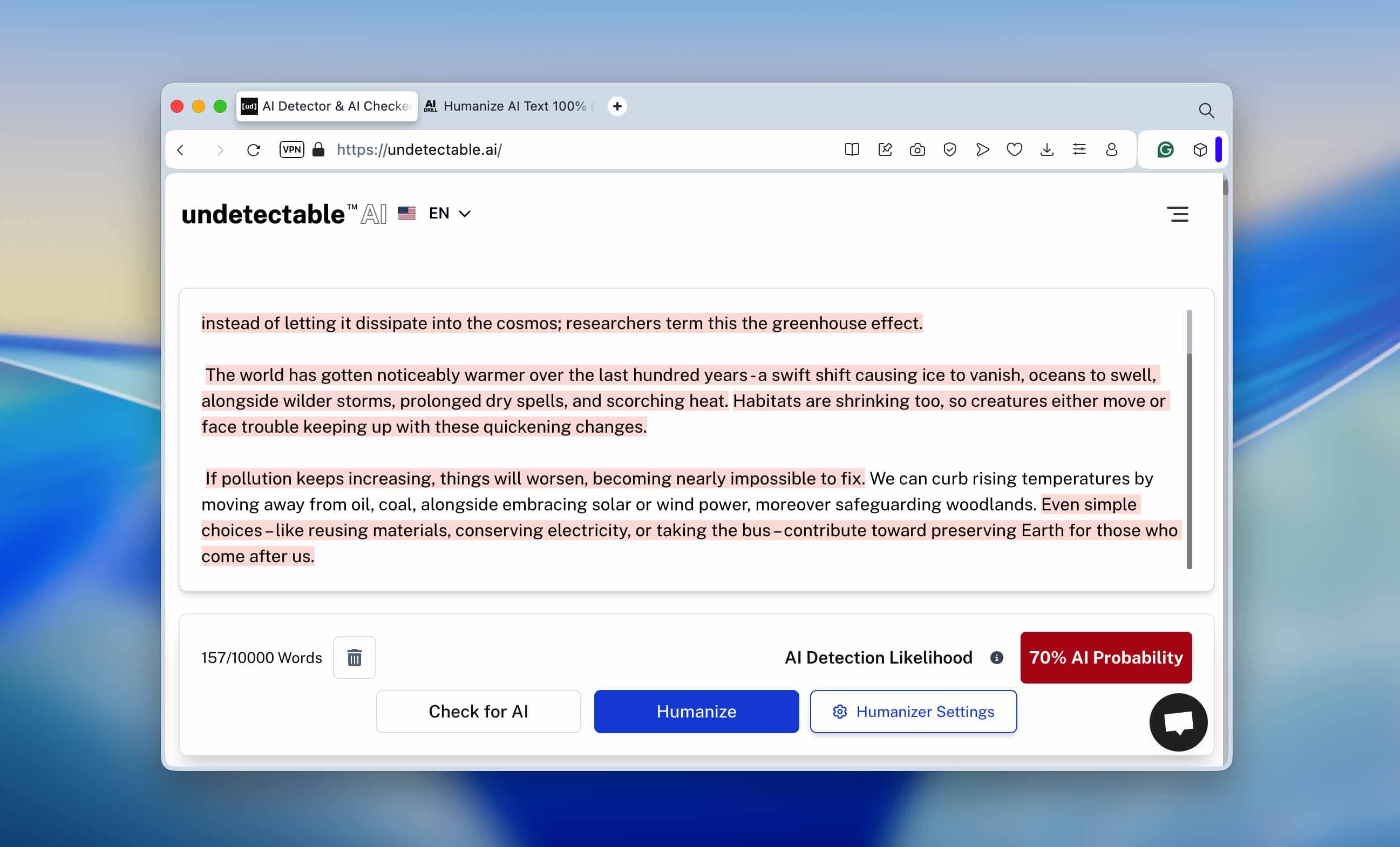 Undetectable result after humanize