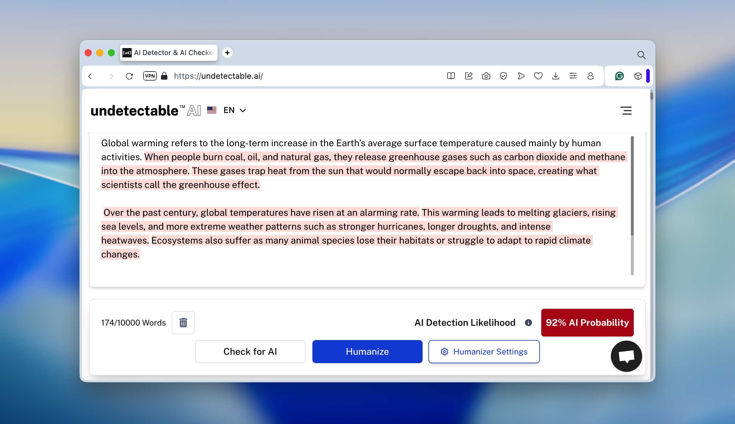 Undetectable result before humanize